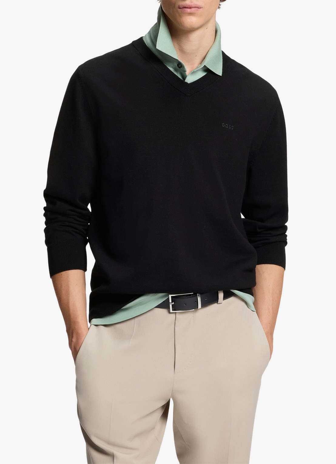 BOSS Fijngebreide pullover met logo - detail 4 black-001 / zwart