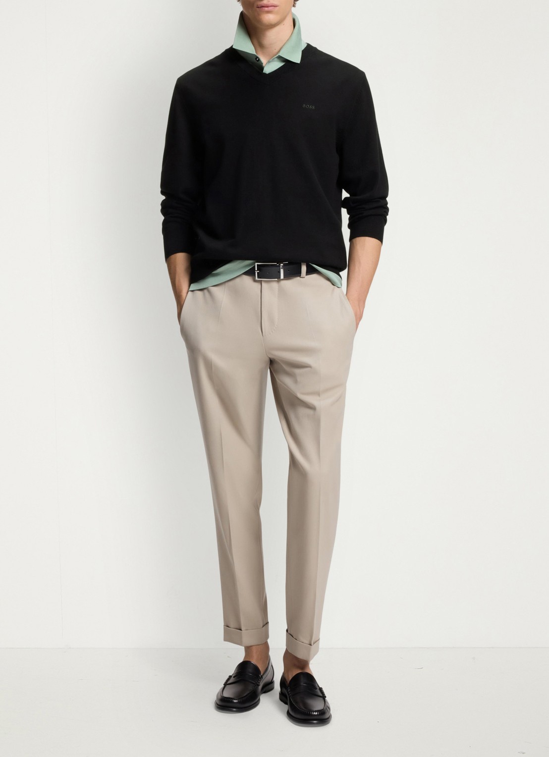 BOSS Fijngebreide pullover met logo - voorkant 2 black-001 / zwart