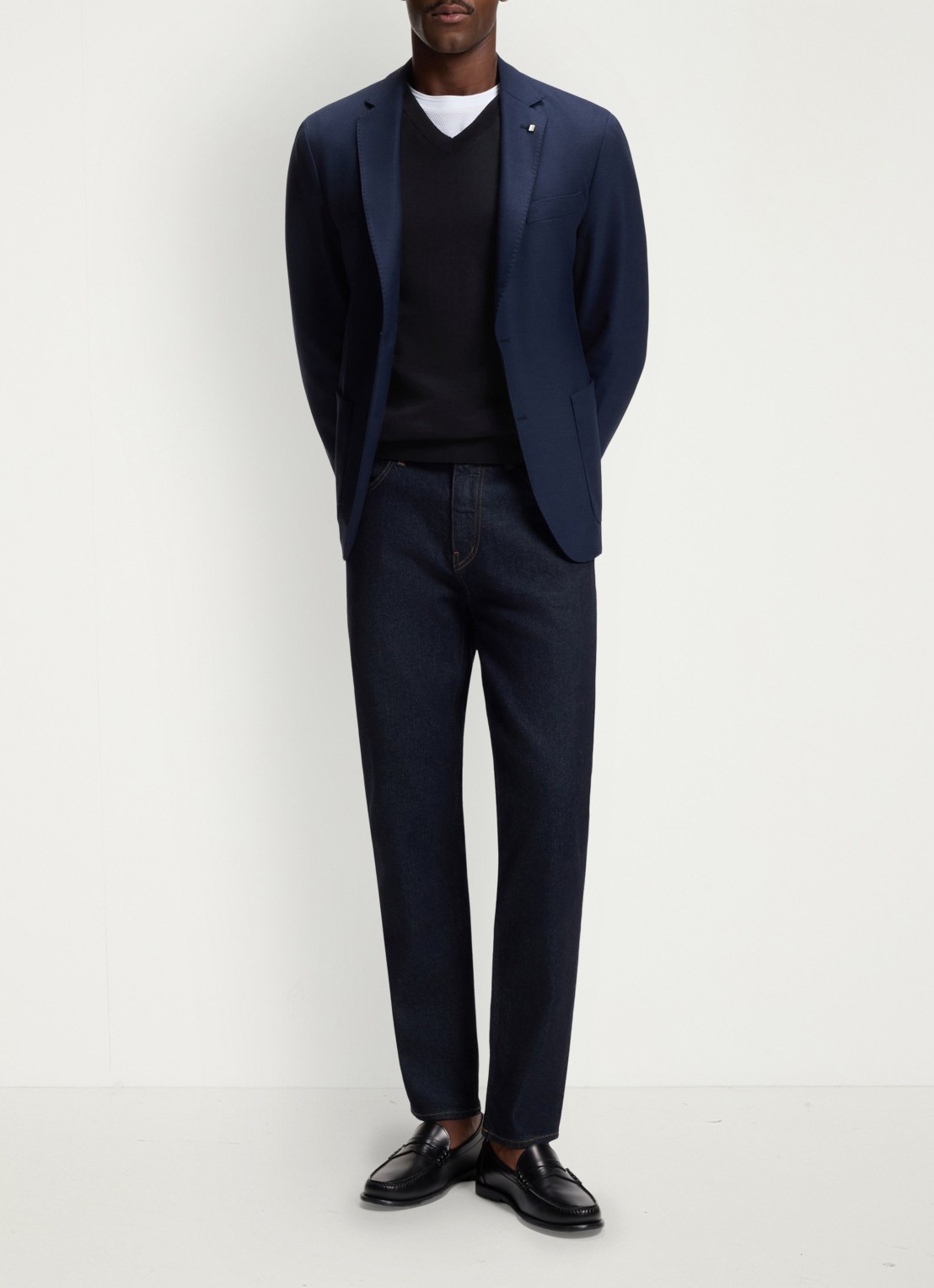 BOSS Fijngebreide pullover met logo - voorkant 2 dark blue-404 / blauw
