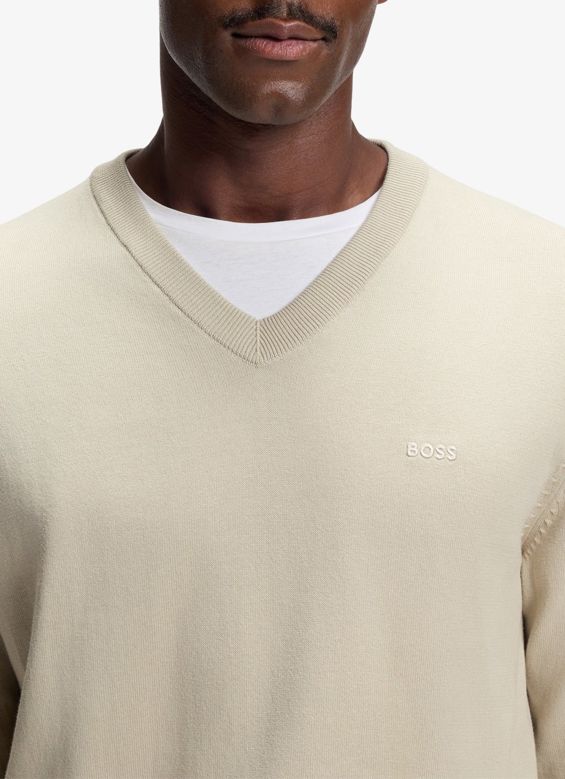 BOSS Fijngebreide pullover met logo - detail 4 beige
