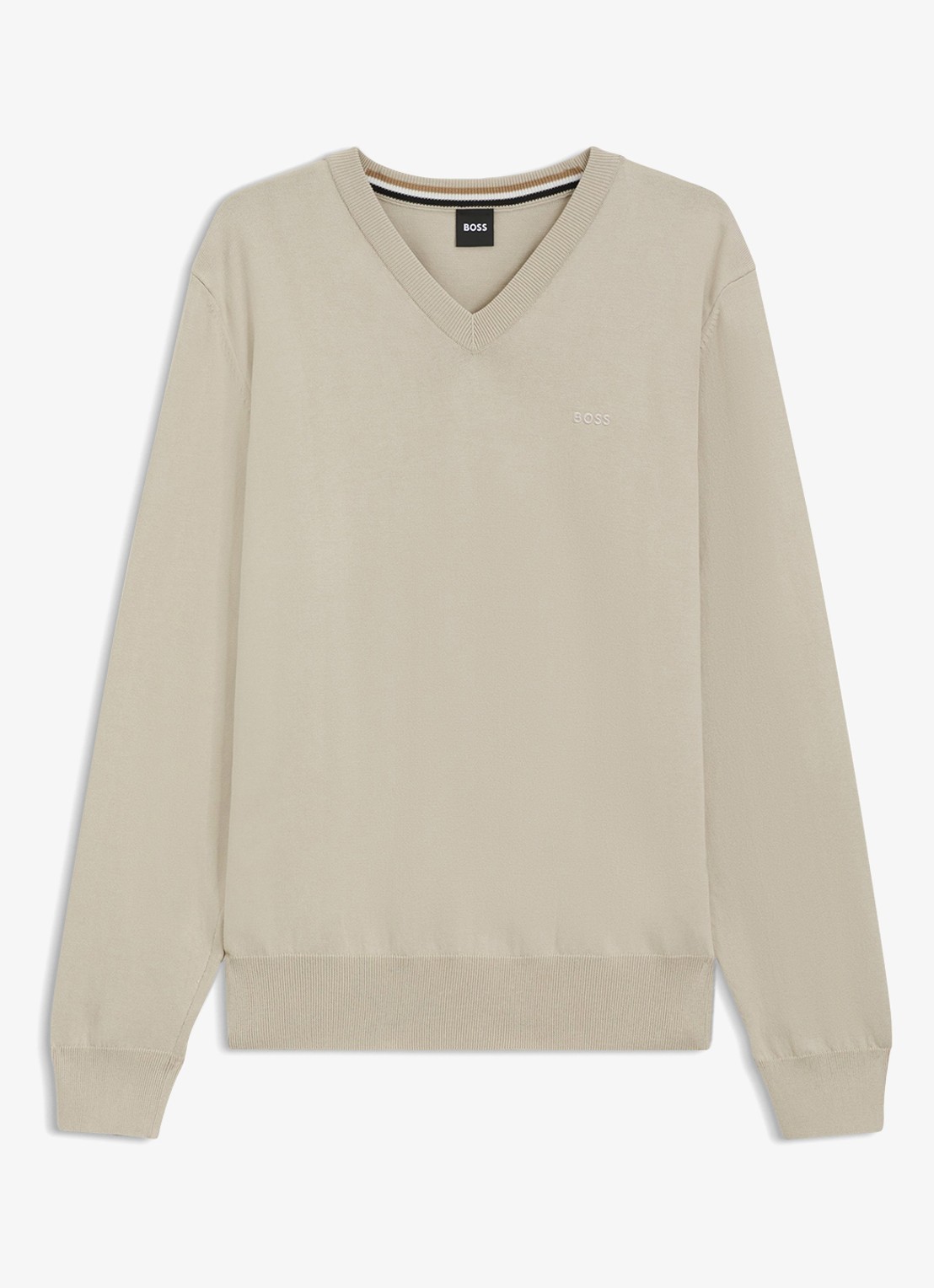 BOSS Fijngebreide pullover met logo - voorkant beige