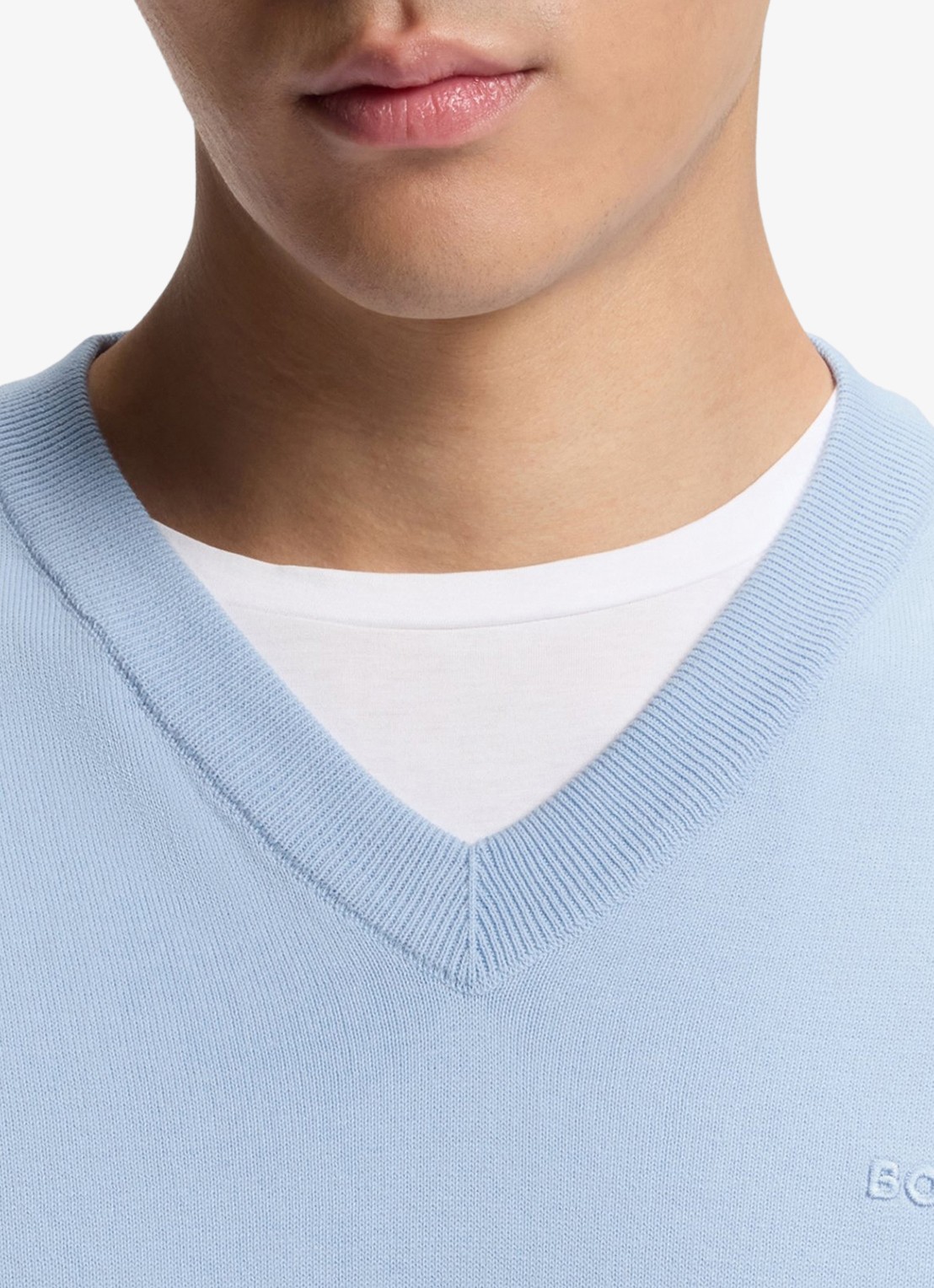 BOSS Fijngebreide pullover met logo - detail 3 lichtblauw