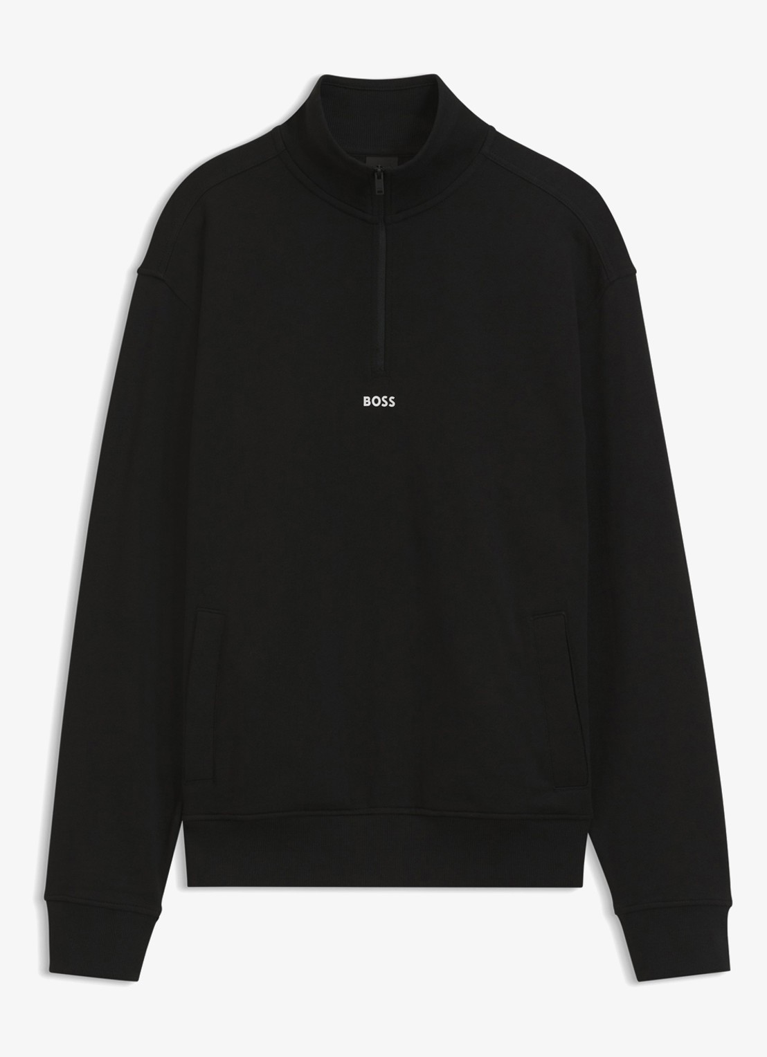 BOSS Fijngebreide sweater met halve rits - voorkant 4 zwart