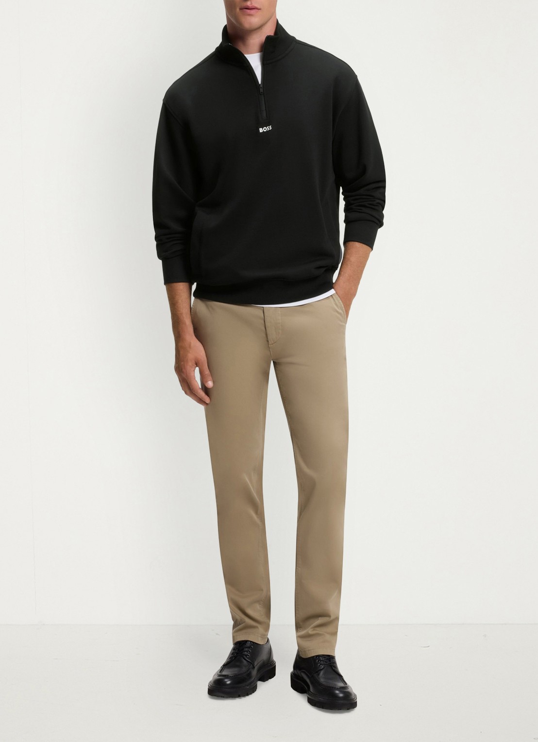 BOSS Fijngebreide sweater met halve rits - voorkant 5 zwart