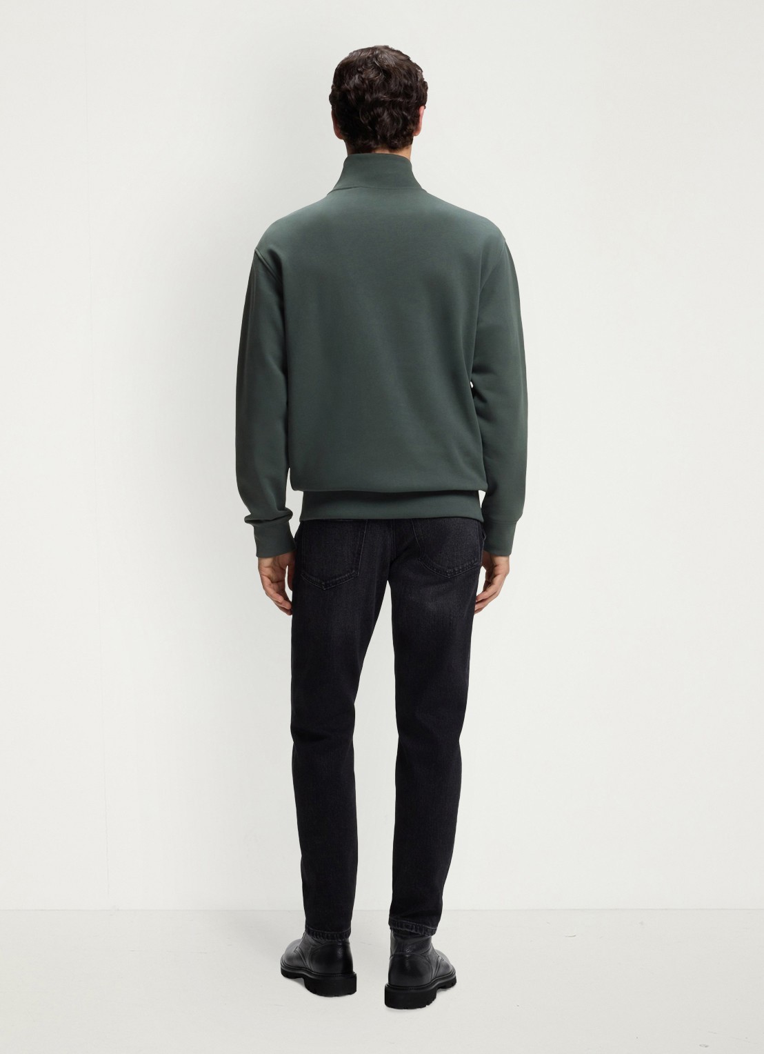 BOSS Fijngebreide sweater met halve rits - achterkant 3 groen