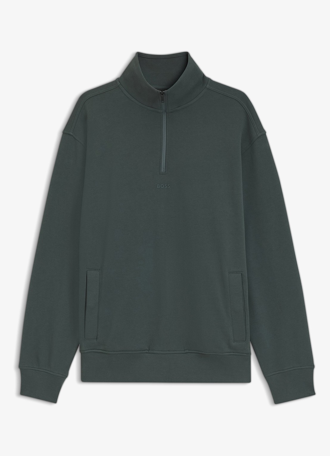 BOSS Fijngebreide sweater met halve rits - voorkant 4 groen