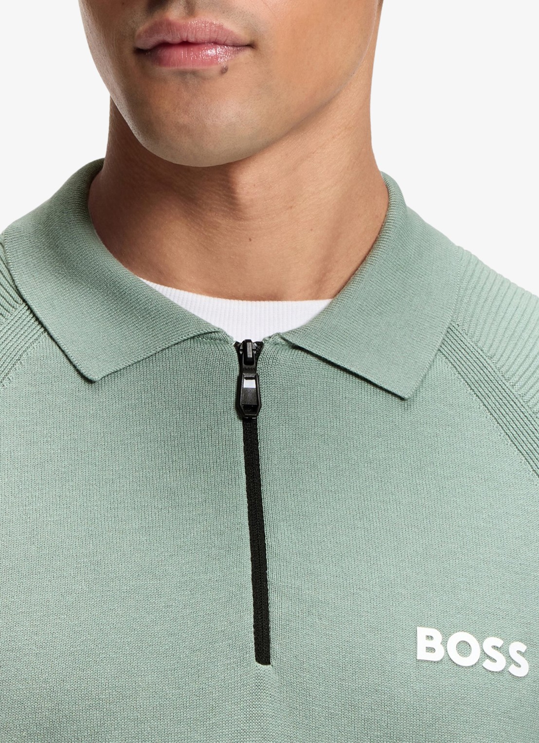 BOSS Fijngebreide trui met logo - detail 2 lindegroen