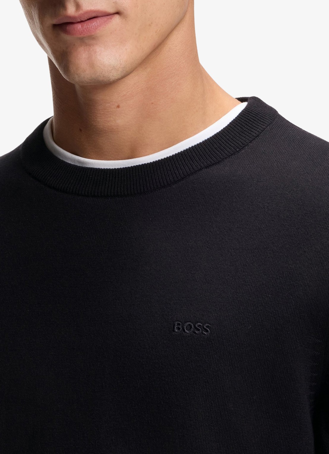 BOSS Fijngebreide trui met logo - detail 4 black-001 / zwart