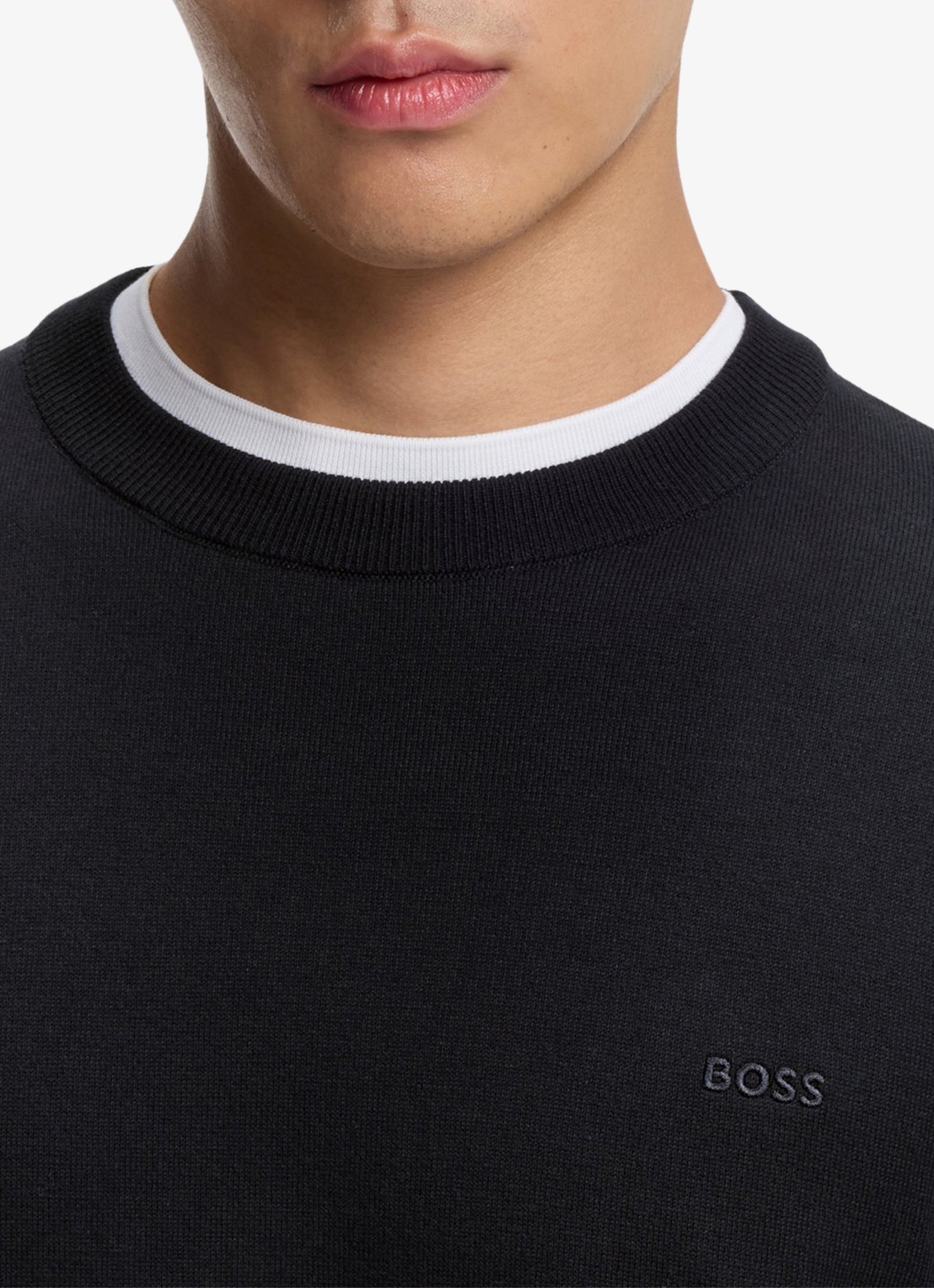 BOSS Fijngebreide trui met logo - detail 2 dark blue-404 / blauw