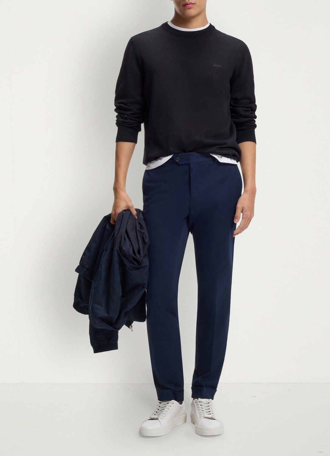 BOSS Fijngebreide trui met logo - voorkant 5 dark blue-404 / blauw