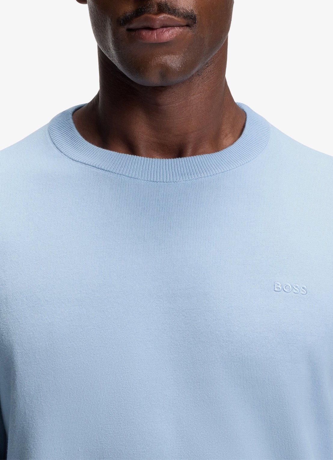 BOSS Fijngebreide trui met logo - detail 4 light/pastel blue-450 / blauw