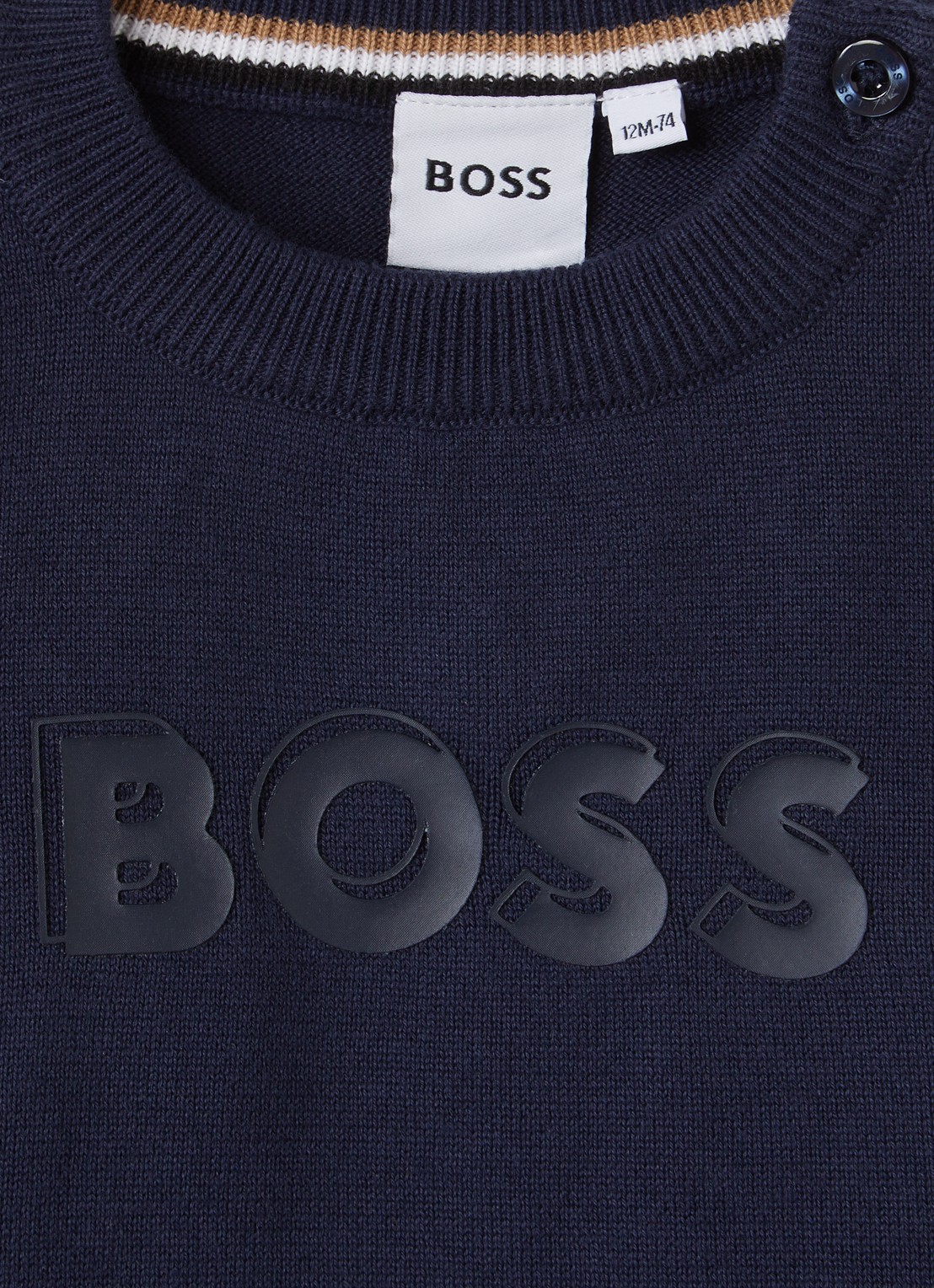 BOSS Fijngebreide trui met logoprint - detail donkerblauw