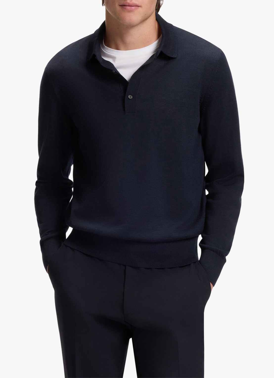BOSS Fijngebreide trui met polokraag - detail donkerblauw