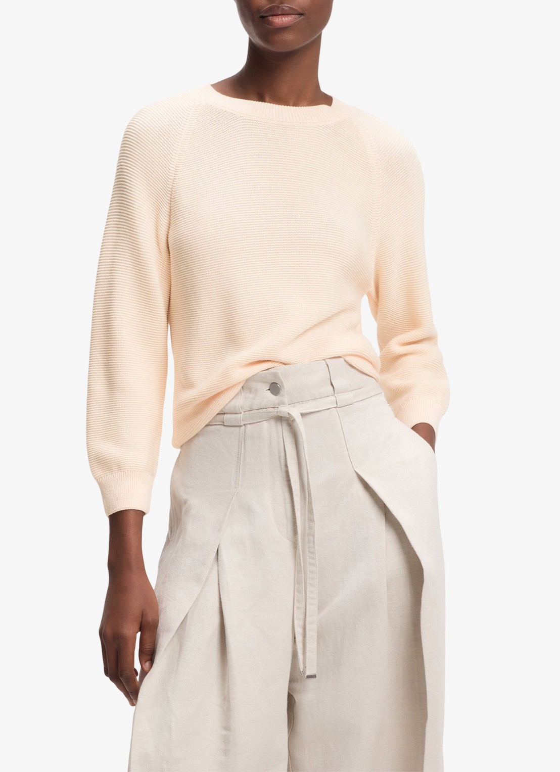 BOSS Fovila fijngebreide pullover met ronde hals - detail 3 beige
