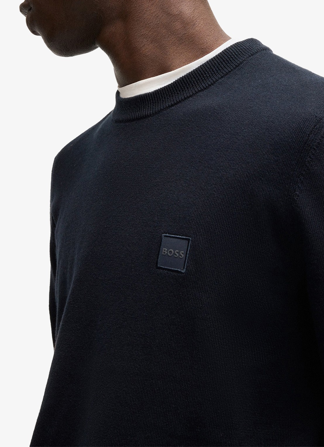 BOSS Gebreide trui van katoen en kasjmier met logolabel - detail 5 dark blue-404 / blauw