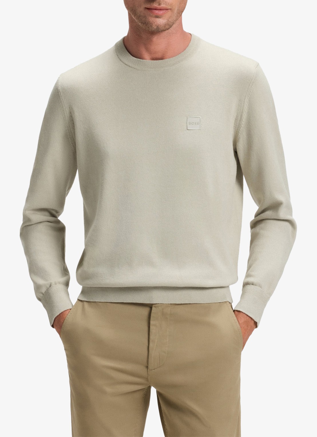 BOSS Gebreide trui van katoen en kasjmier met logolabel - detail 2 light beige-271 / beige