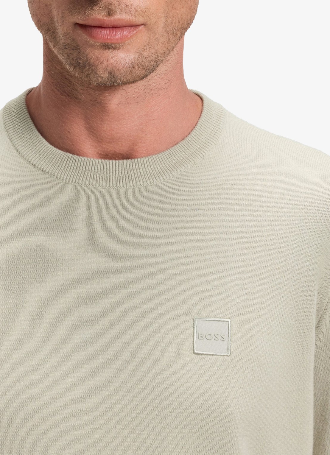 BOSS Gebreide trui van katoen en kasjmier met logolabel - detail 3 light beige-271 / beige