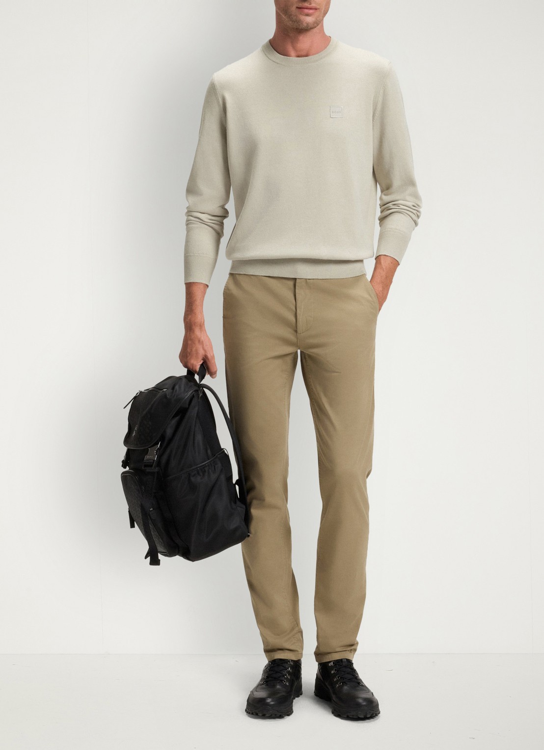 BOSS Gebreide trui van katoen en kasjmier met logolabel - voorkant 5 light beige-271 / beige
