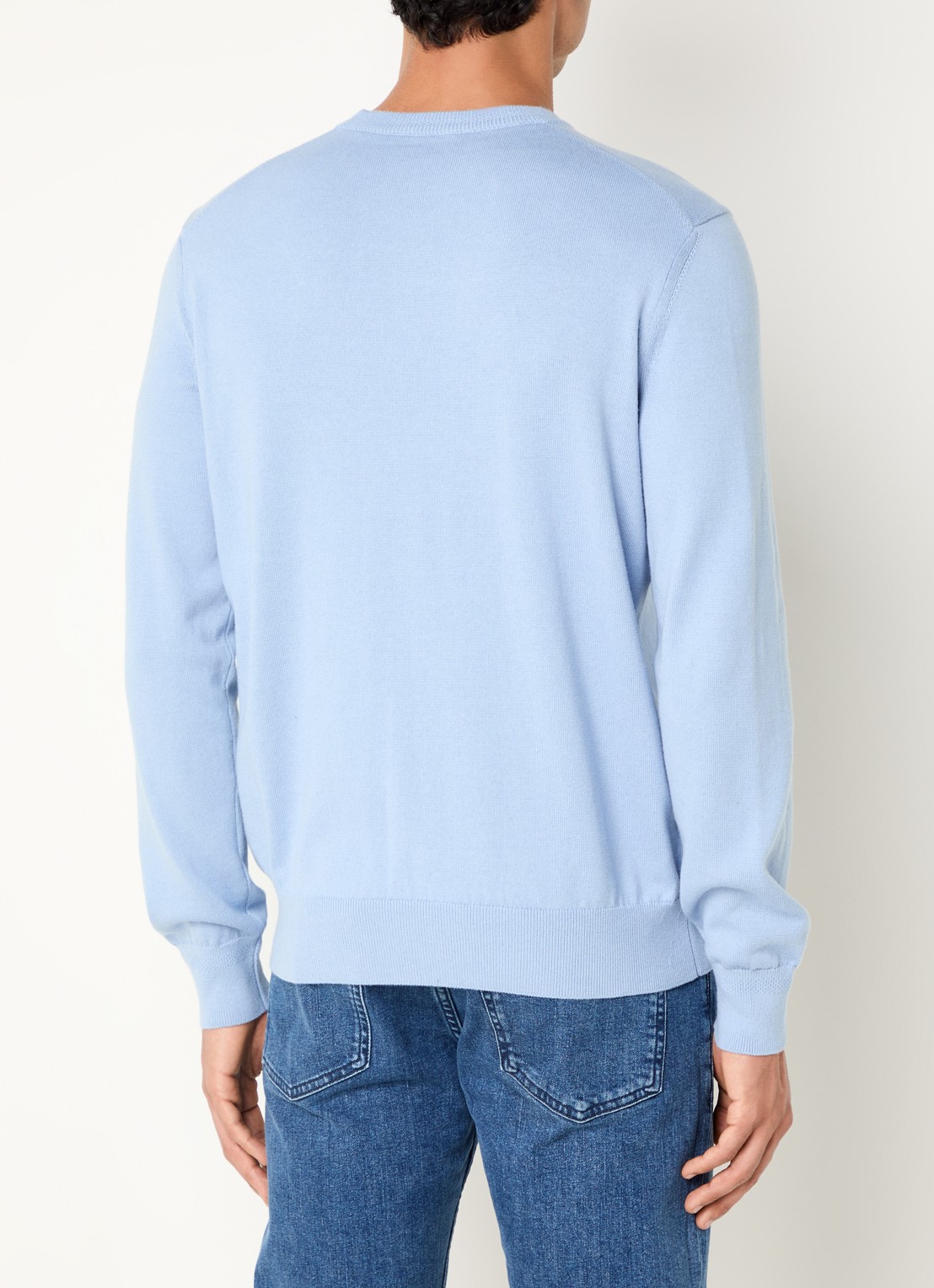BOSS Gebreide trui van katoen en kasjmier met logolabel - achterkant 4 open blue-470 / blauw
