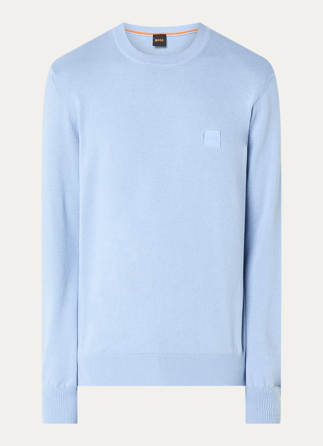 BOSS Gebreide trui van katoen en kasjmier met logolabel - voorkant open blue-470 / blauw