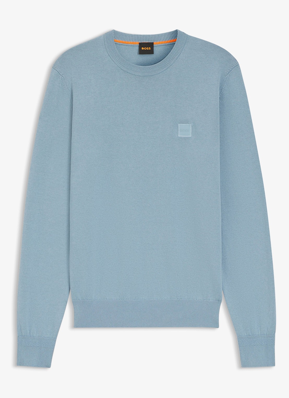BOSS Gebreide trui van katoen en kasjmier met logolabel - voorkant light/pastel blue-451 / lichtblauw
