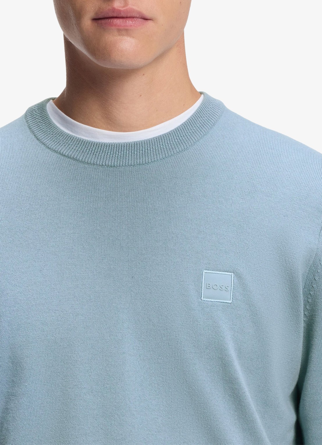 BOSS Gebreide trui van katoen en kasjmier met logolabel - detail 4 light/pastel blue-451 / lichtblauw