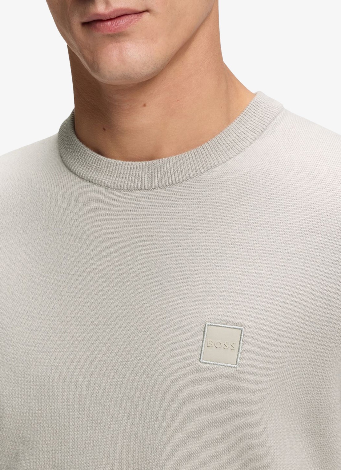 BOSS Gebreide trui van katoen en kasjmier met logolabel - detail 5 open grey-070 / grijs