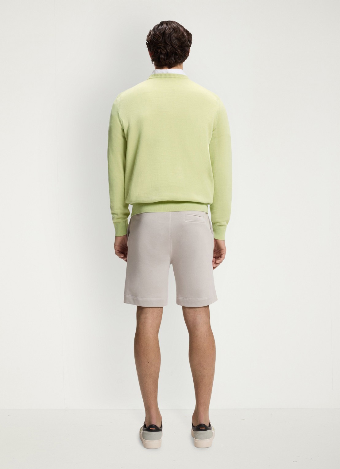 BOSS Gebreide trui van katoen en kasjmier met logolabel - achterkant medium beige-267 / lichtgroen