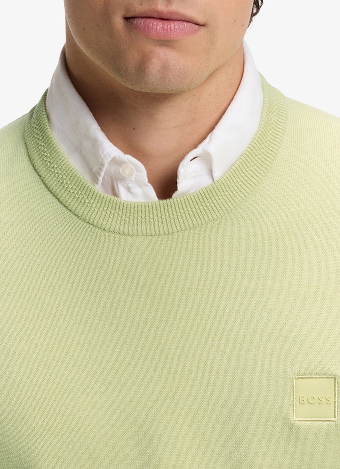 BOSS Gebreide trui van katoen en kasjmier met logolabel - detail 4 medium beige-267 / lichtgroen