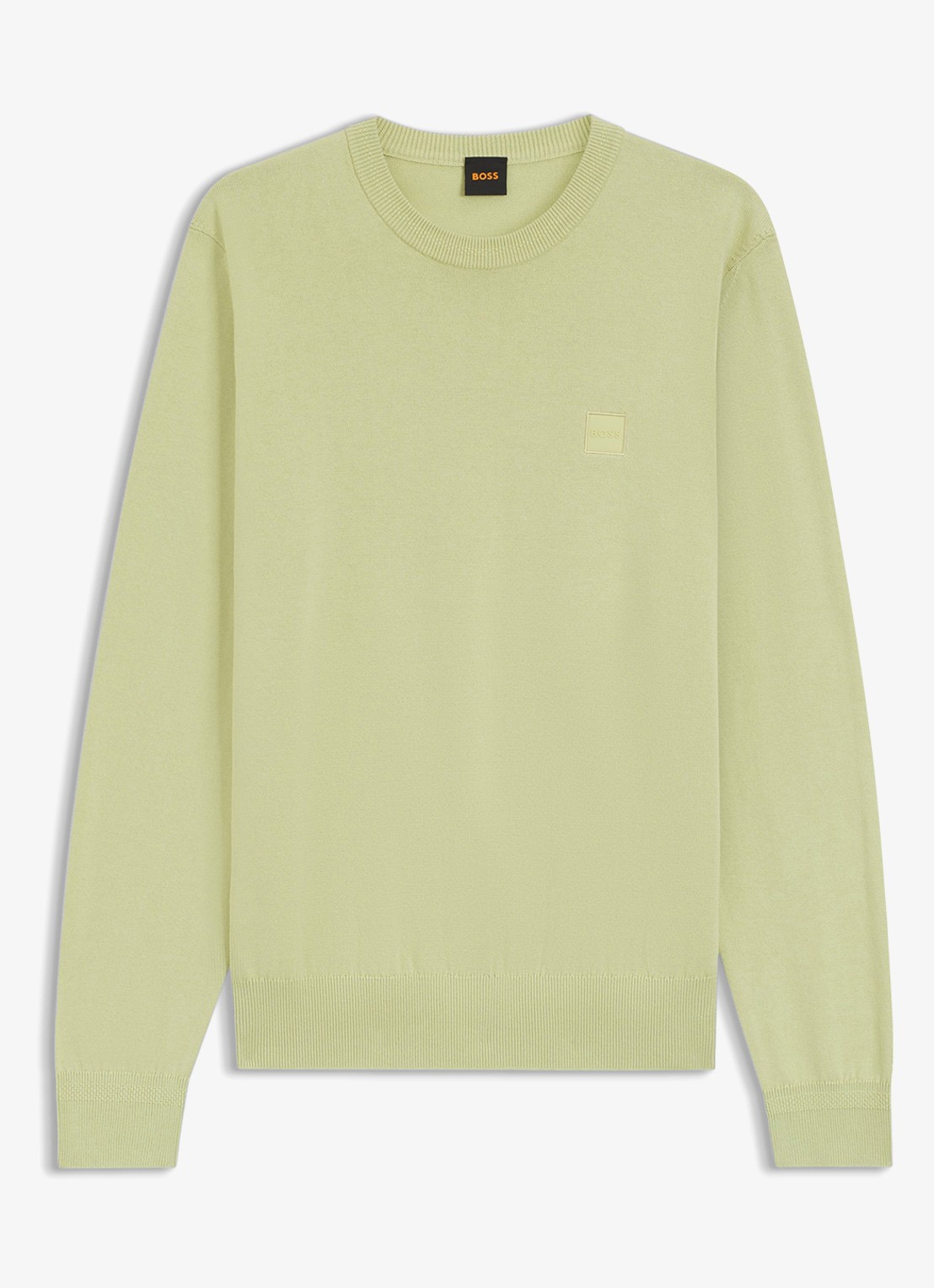BOSS Gebreide trui van katoen en kasjmier met logolabel - voorkant 2 medium beige-267 / lichtgroen