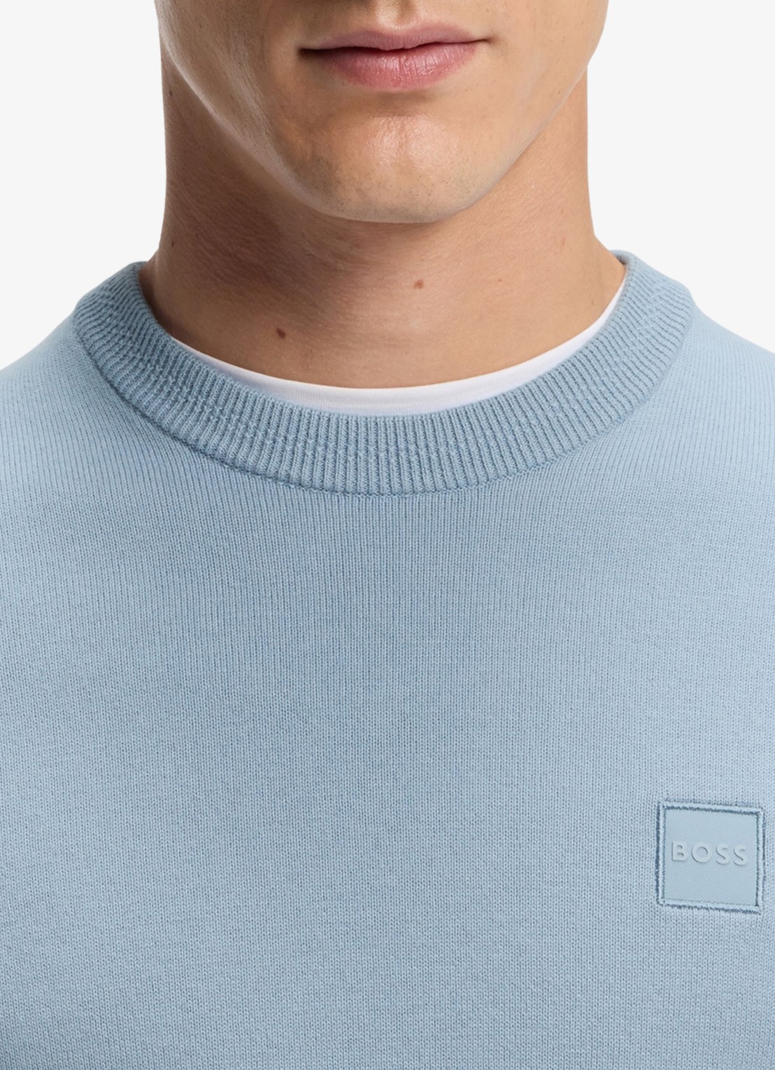 BOSS Gebreide trui van katoen en kasjmier met logolabel - detail 4 light/pastel blue-458 / lichtblauw