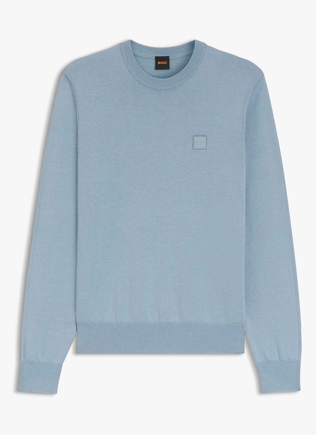 BOSS Gebreide trui van katoen en kasjmier met logolabel - voorkant light/pastel blue-458 / lichtblauw