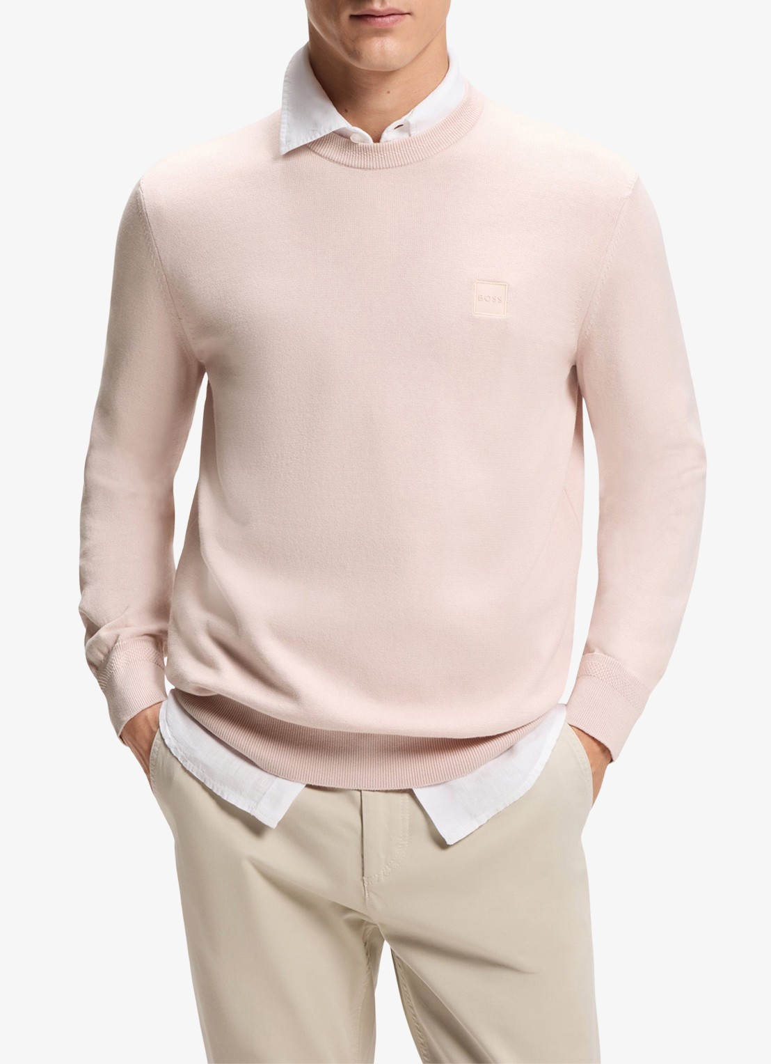 BOSS Gebreide trui van katoen en kasjmier met logolabel - detail 4 open pink-690 / roze