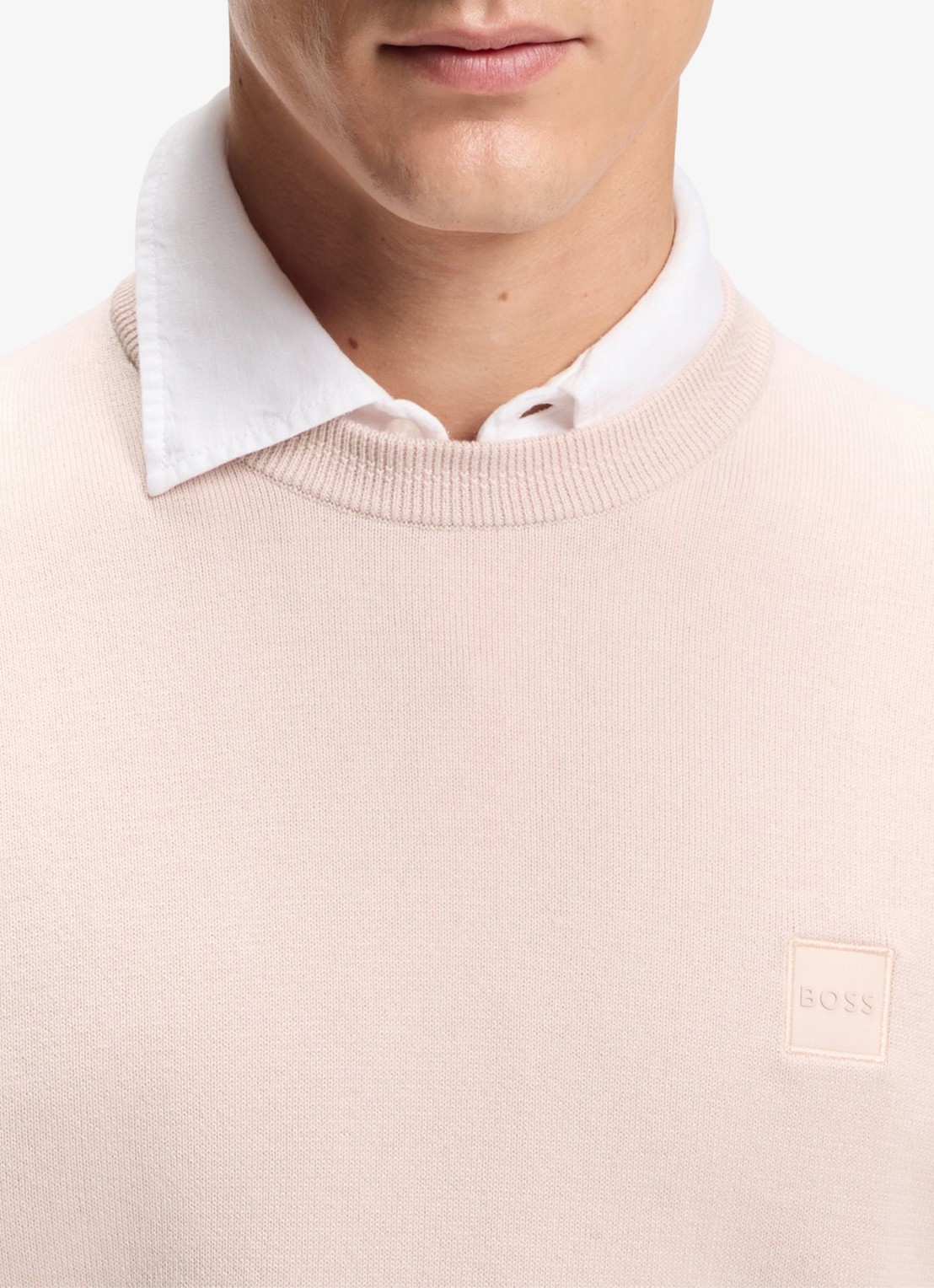 BOSS Gebreide trui van katoen en kasjmier met logolabel - detail 5 open pink-690 / roze