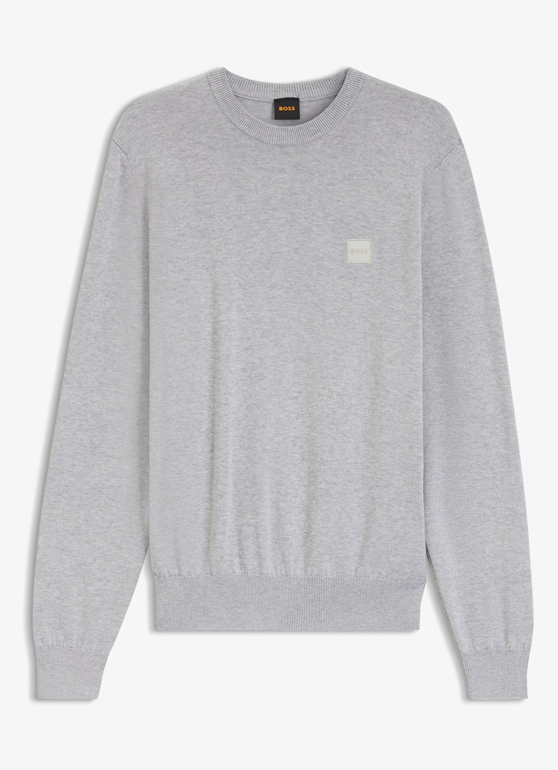 BOSS Gebreide trui van katoen en kasjmier met logolabel - detail open grey-086 / grijs
