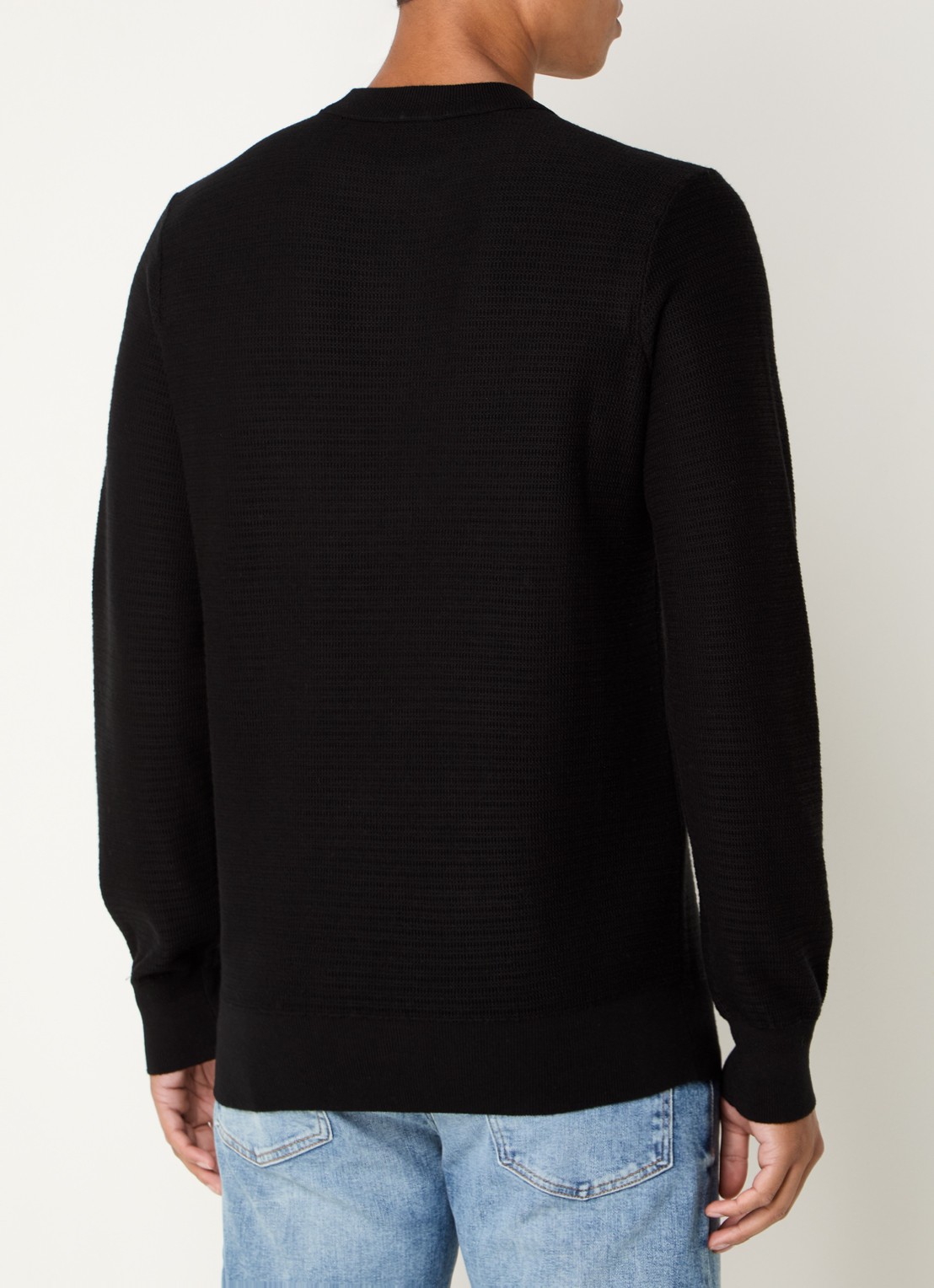 BOSS Gestructureerde met logopatch van katoen en kasjmier - achterkant 3 black-001 / zwart