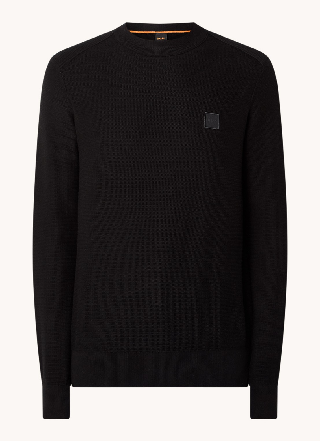 BOSS Gestructureerde met logopatch van katoen en kasjmier - voorkant black-001 / zwart