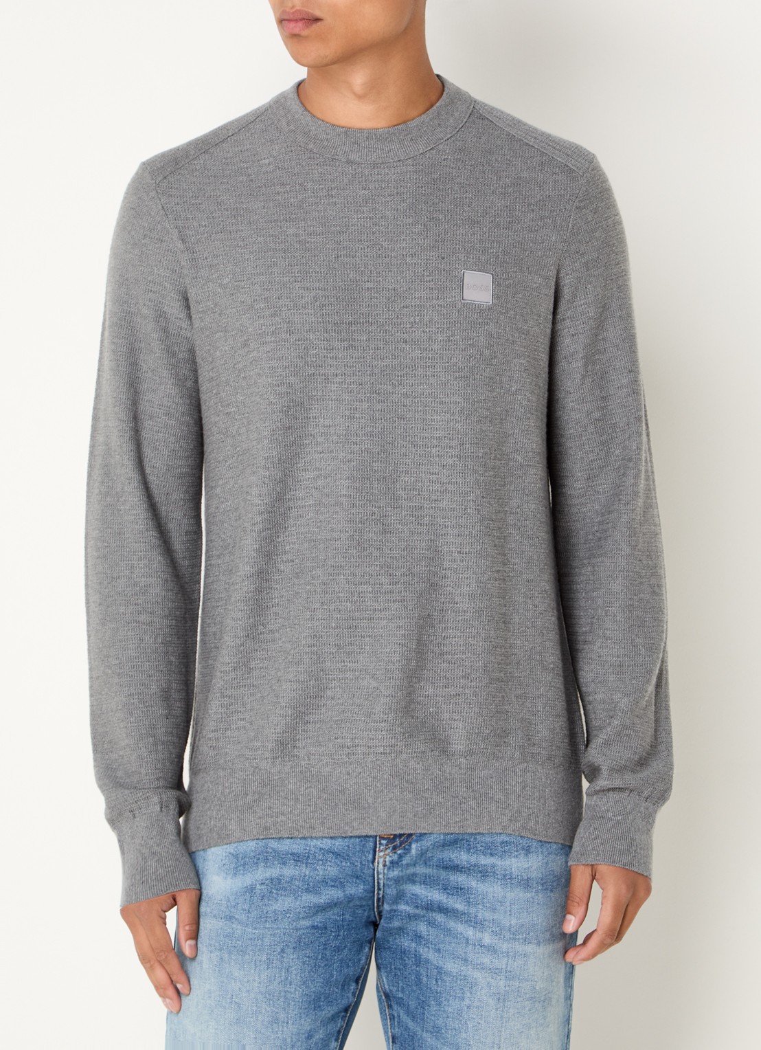 BOSS Gestructureerde met logopatch van katoen en kasjmier - detail light /pastel grey-051 / grijs