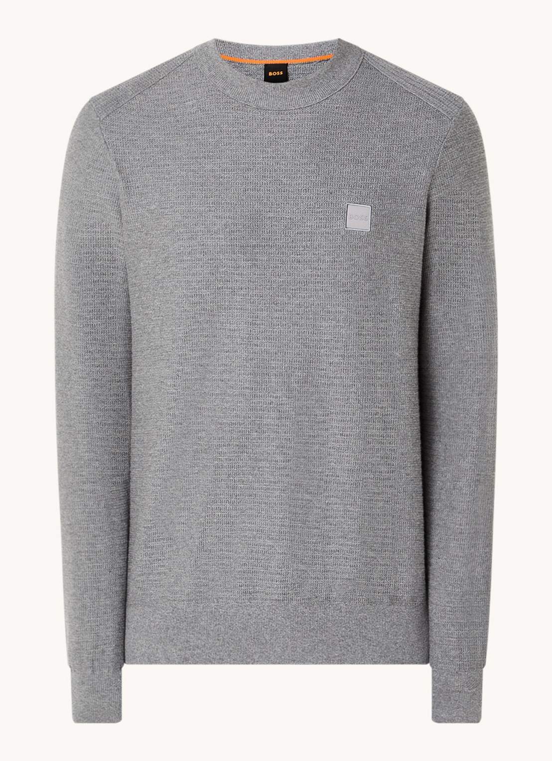BOSS Gestructureerde met logopatch van katoen en kasjmier - voorkant 2 light /pastel grey-051 / grijs