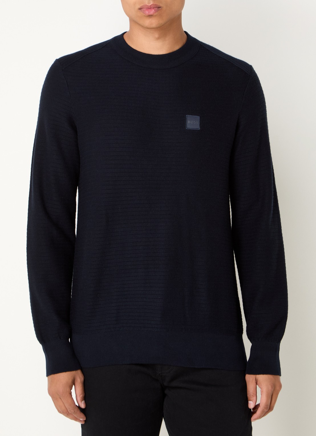 BOSS Gestructureerde met logopatch van katoen en kasjmier - detail 4 dark blue-404 / blauw