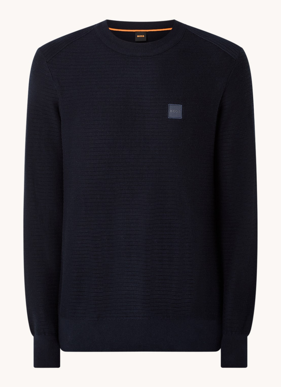 BOSS Gestructureerde met logopatch van katoen en kasjmier - voorkant 2 dark blue-404 / blauw