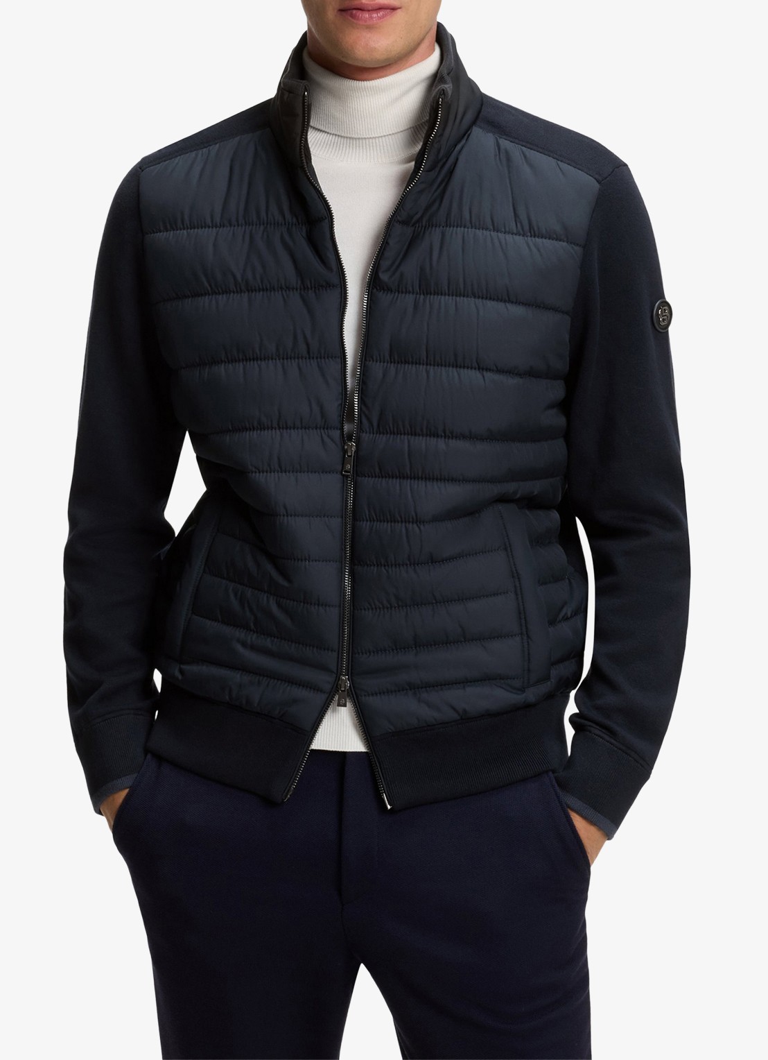 BOSS Gewatteerd jack in wolblend - detail donkerblauw