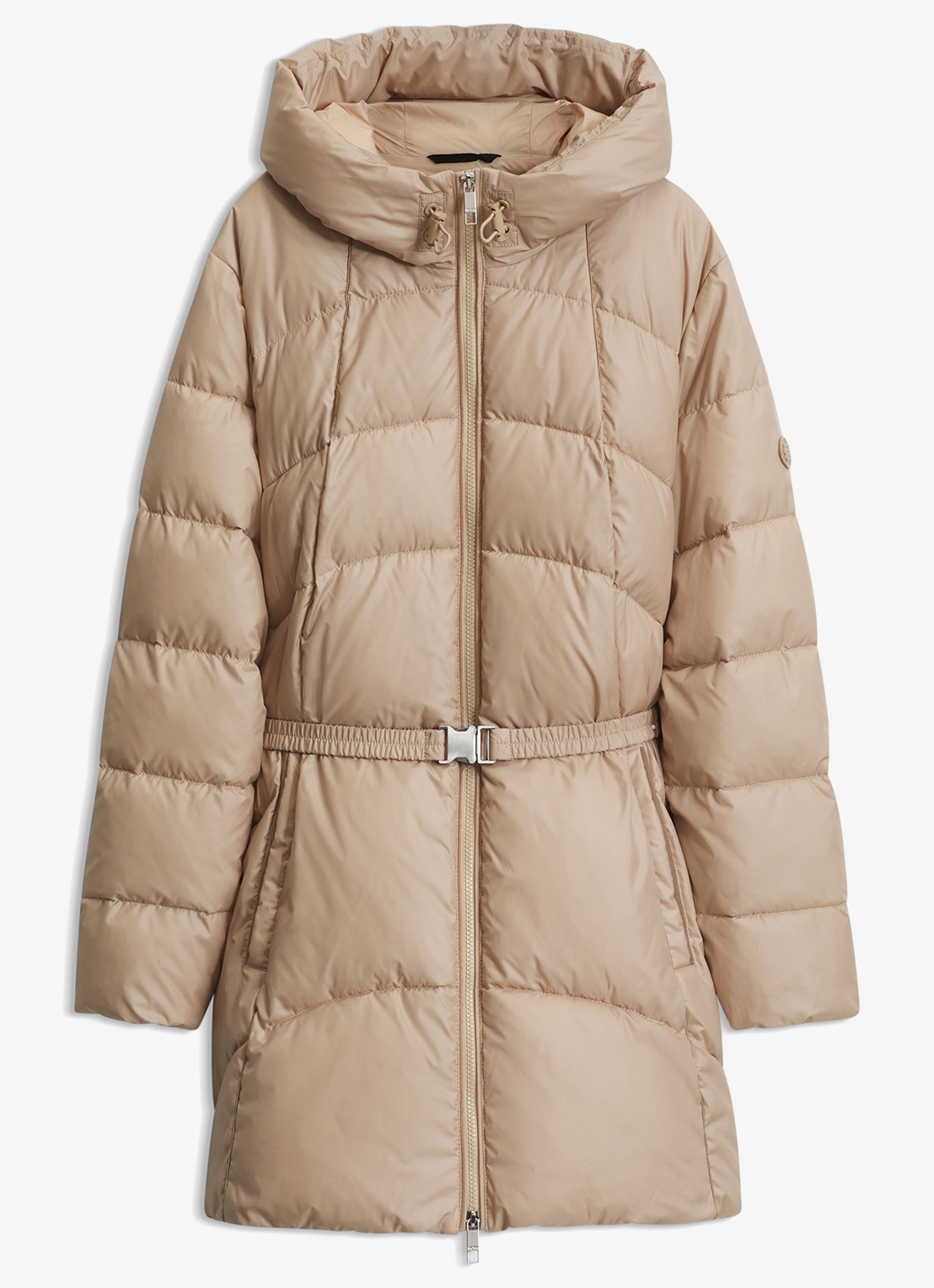 BOSS Gewatteerde parka met capuchon en afneembare riem - voorkant 5 beige