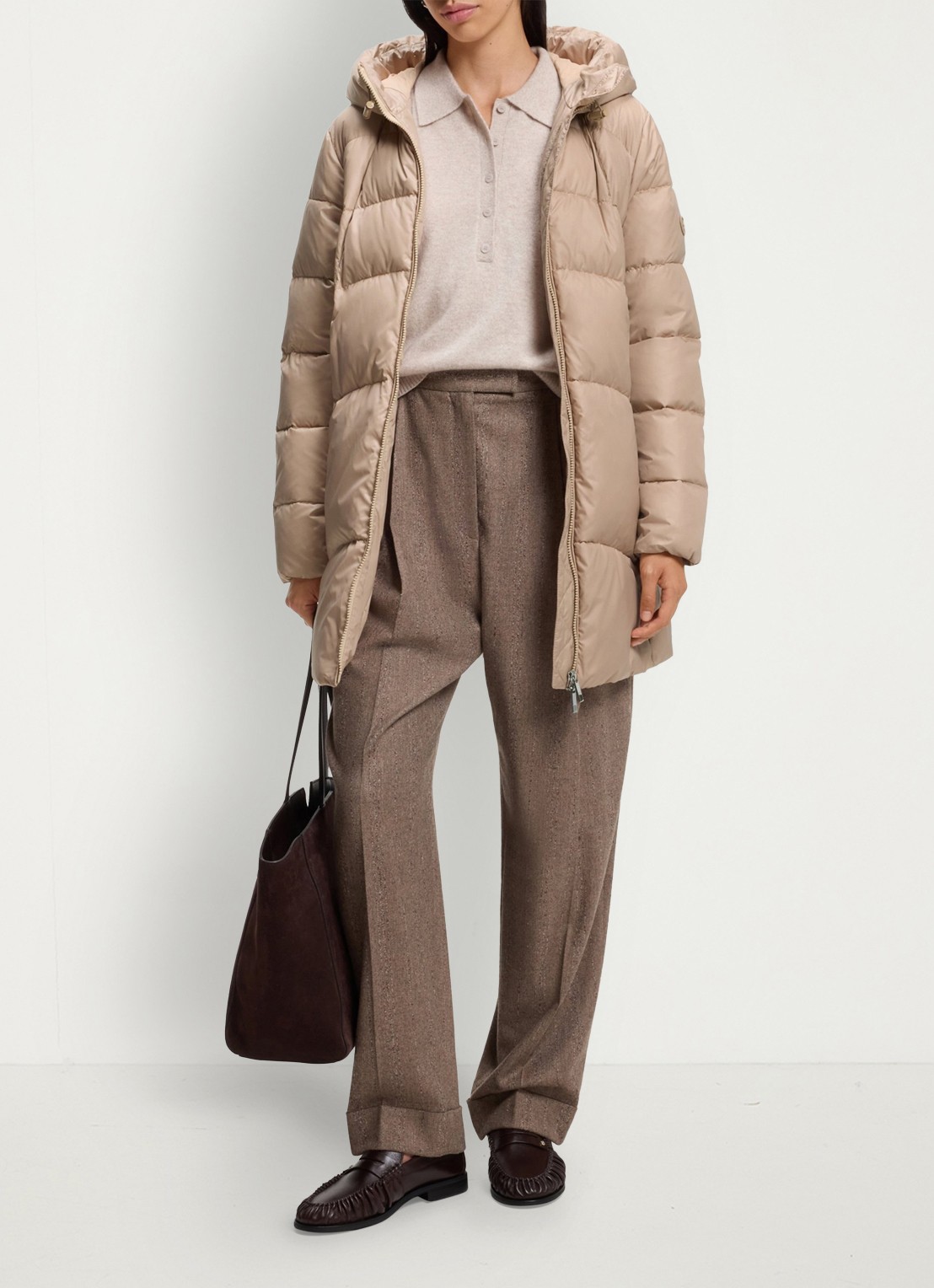 BOSS Gewatteerde parka met capuchon en afneembare riem - voorkant 6 beige