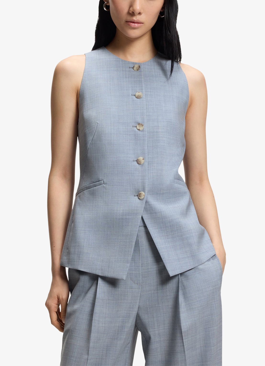 BOSS Gilet met paspelzakken - detail 4 blauwgrijs