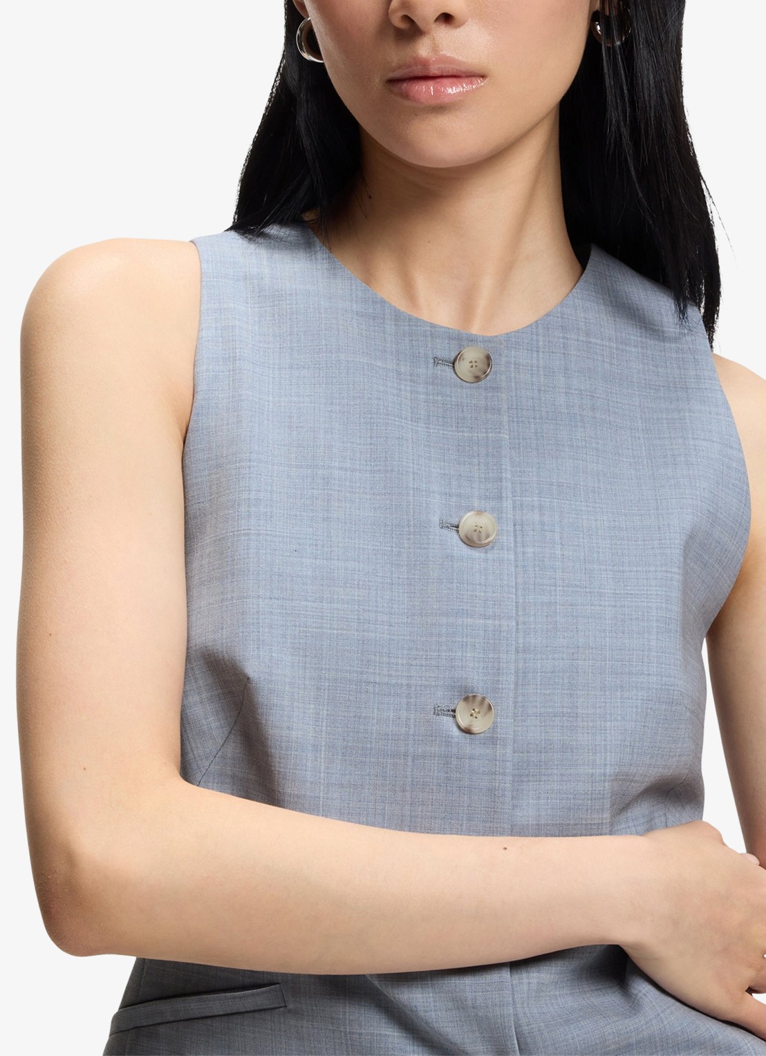 BOSS Gilet met paspelzakken - detail 5 blauwgrijs
