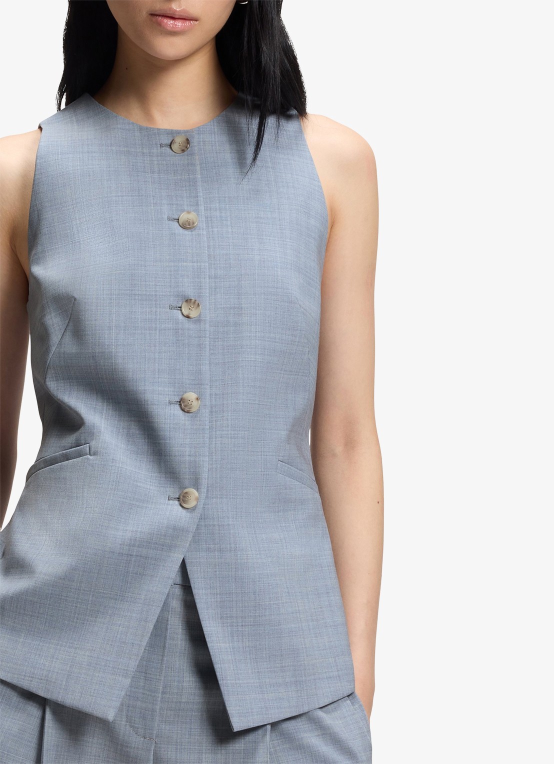 BOSS Gilet met paspelzakken - detail 6 blauwgrijs