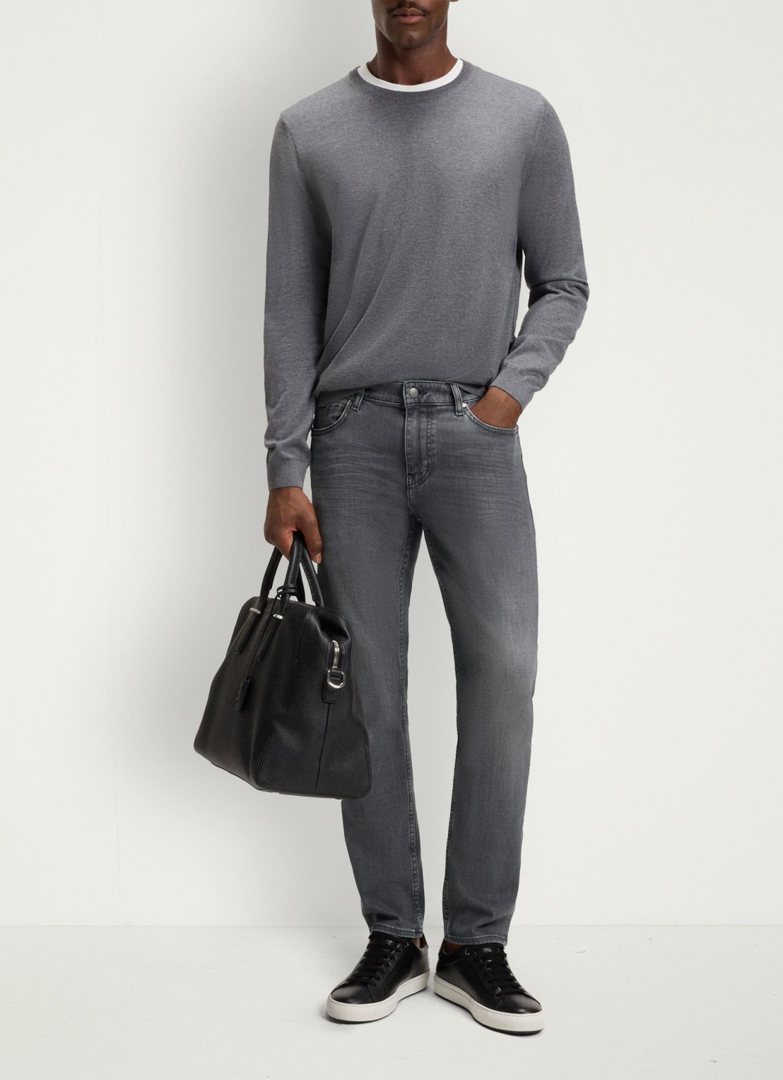 BOSS H-Delaware slim fit jeans met gekleurde wassing - voorkant 2 donkergrijs