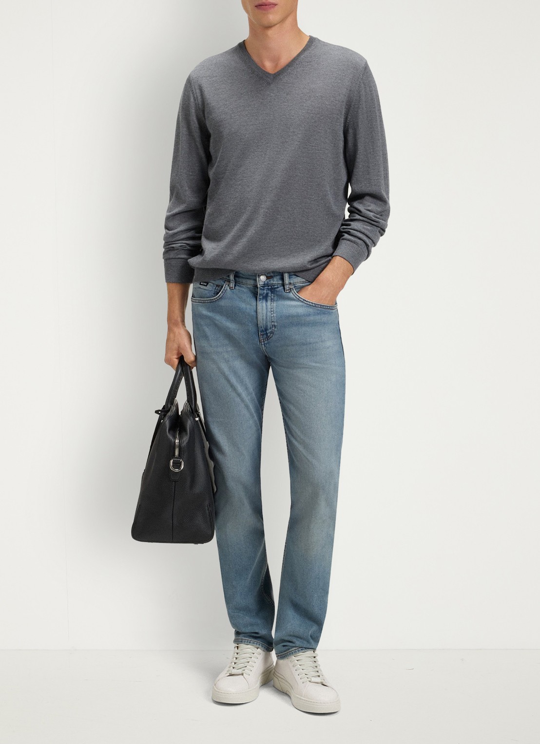 BOSS H-Delaware slim fit jeans met verwassen afwerking - voorkant 2 indigo