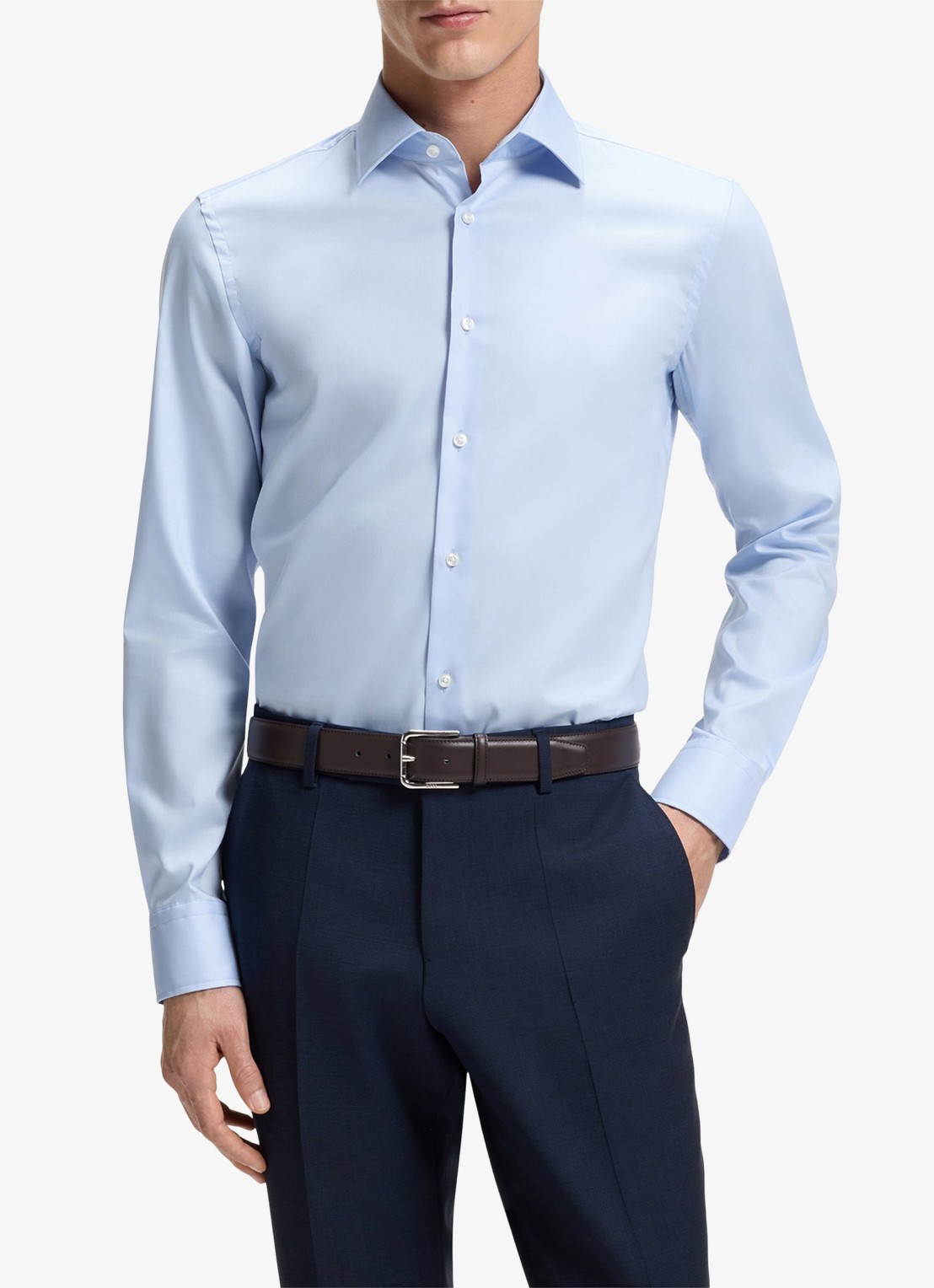 BOSS H-Hank-Kent slim fit overhemd - detail lichtblauw